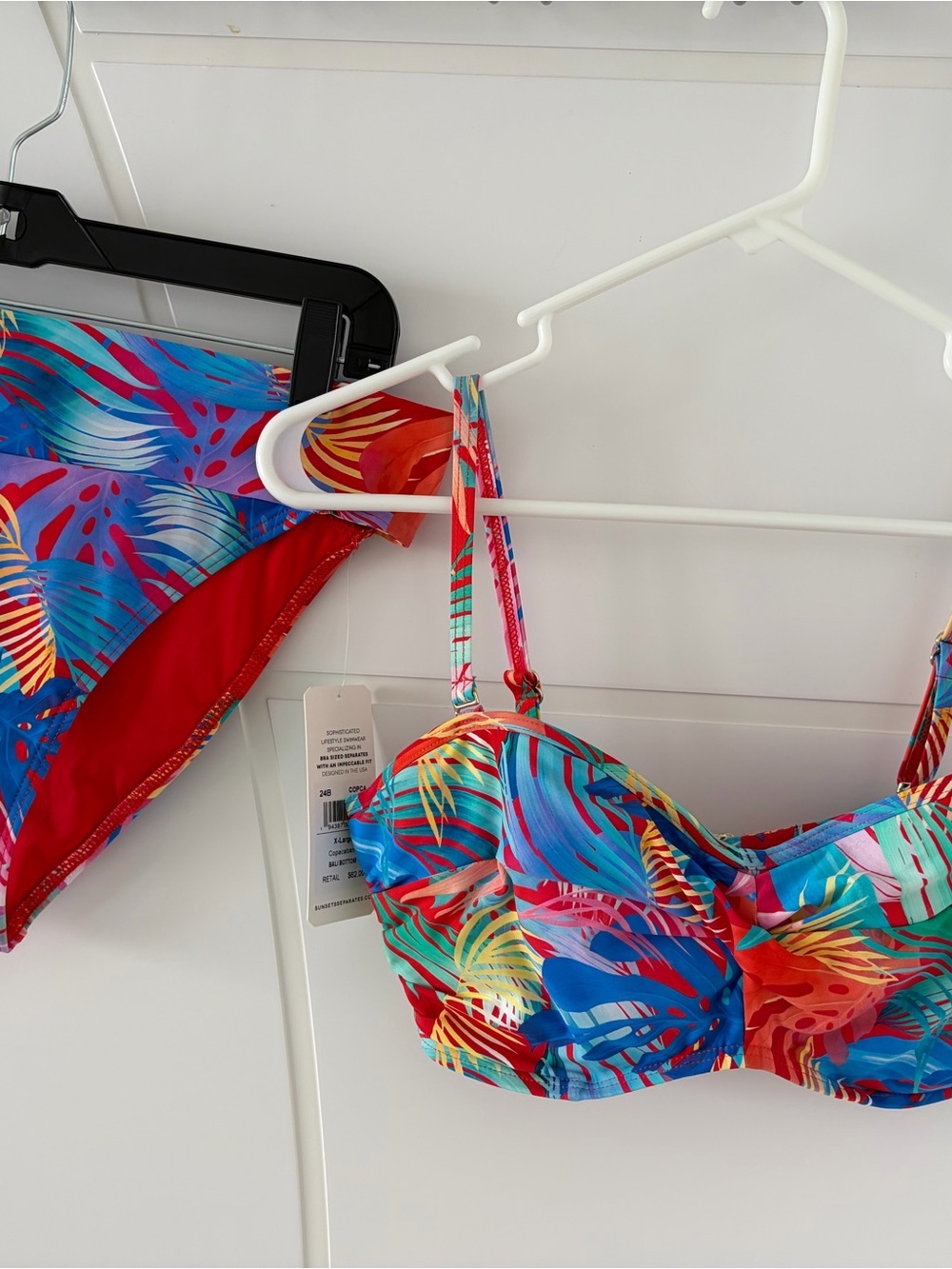 Sunsets Tropical Underwire Bikini Set Blue Red Palm 34DD Top XL Bottom NEW